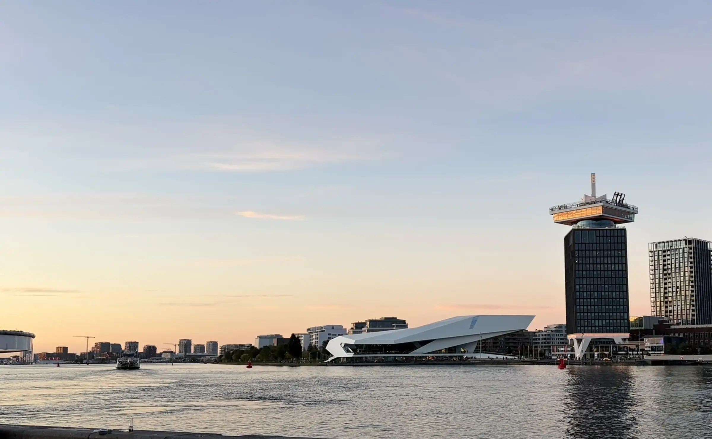 Amsterdam skyline at sunset
